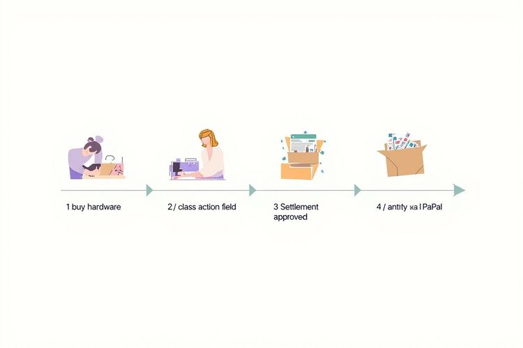 硬件集体诉讼申领 4 步流程：买硬件 → 立案 → 和解 → 现金到账