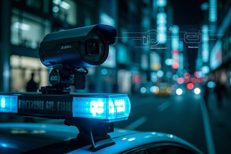 安装在警车顶的 ALPR 摄像头与周围可穿戴设备信号