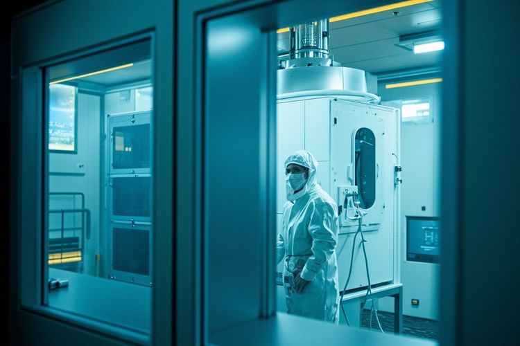 半导体洁净室里的技术员与工艺腔体