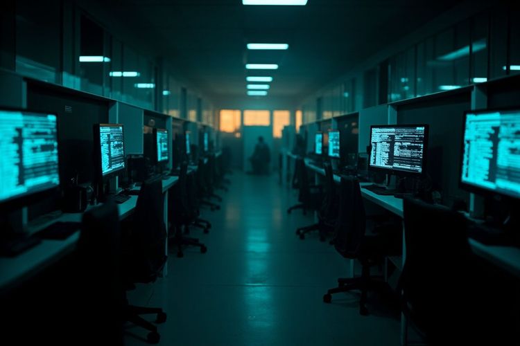 深夜办公区里，只有一张工位的显示器亮着