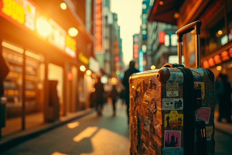 配图 2:东京街头与游客行李箱 —— 日元升值下的赴日旅游窗口