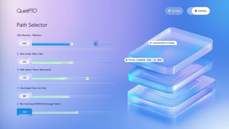 QuietPTO 5 维选择器 Web App Mockup:5 维输入 + 3 推荐策略
