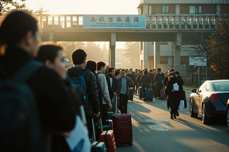 拖着行李箱来报到的学生