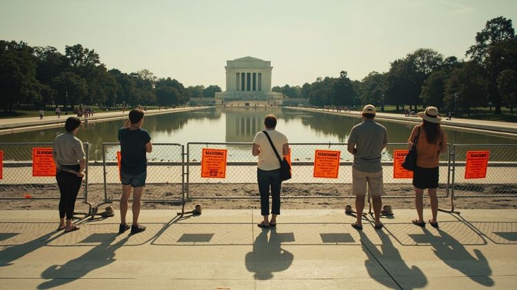 National Mall 关闭中的倒影池与失望的游客(2026 年 6 月)