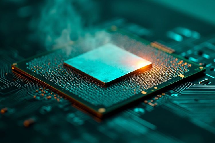 开盖的 CPU 芯片与基板上的数据通道